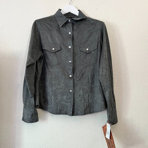 Outback Trading Company Western Faux Suede Paisley Snap Button Shirt Medium New - Picture 1 of 9